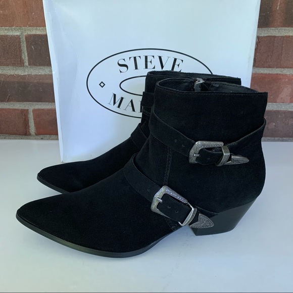 Steve Madden Cuff Black Suede Western Ankle Boots Buckle US 9.5 M - Picture 4 of 8